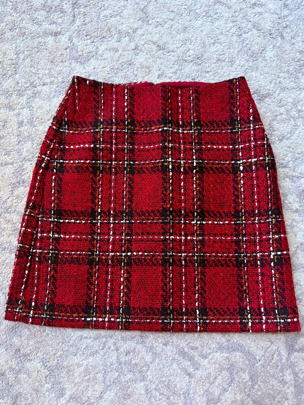 Loft Red Plaid Tweed Shift Skirt - Picture 3 of 4
